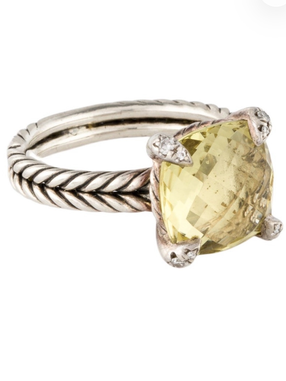 David Yurman Sterling Silver Yellow Gemstone Ring